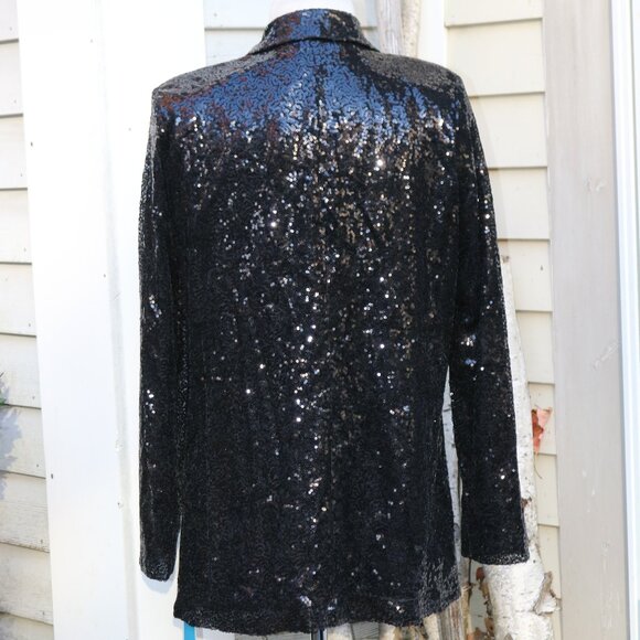 NEW Cupshe Black Starlight Sequin Collared Open Stretch Knit Jacket Sz MEDIUM - Picture 5 of 8